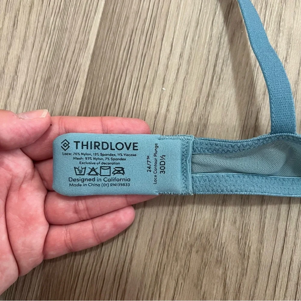 ThirdLove 24/7 Lace Contour Plunge Bra in Soft Blue Size 30D1/2